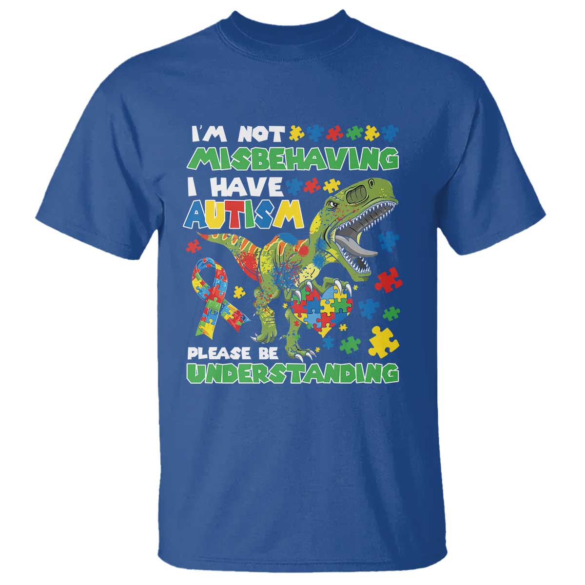 Funny Autism Awareness Dinosaur T Shirt I'm Not Misbehaving I Have Autism Please Be Understanding