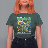 Funny Autism Awareness Dinosaur T Shirt For Women I'm Not Misbehaving I Have Autism Please Be Understanding