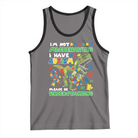 Funny Autism Awareness Dinosaur Tank Top I'm Not Misbehaving I Have Autism Please Be Understanding