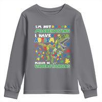 Funny Autism Awareness Dinosaur Youth Sweatshirt I'm Not Misbehaving I Have Autism Please Be Understanding