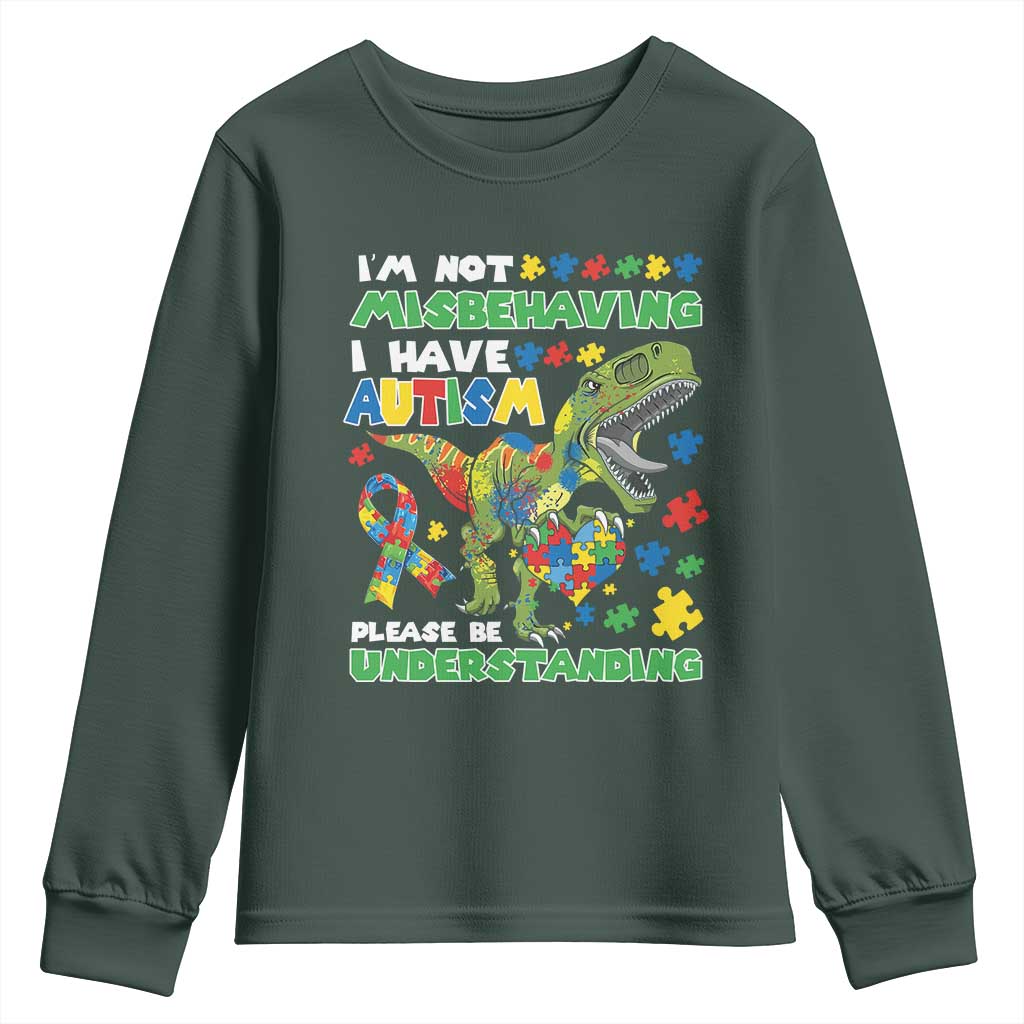 Funny Autism Awareness Dinosaur Youth Sweatshirt I'm Not Misbehaving I Have Autism Please Be Understanding