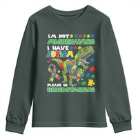 Funny Autism Awareness Dinosaur Youth Sweatshirt I'm Not Misbehaving I Have Autism Please Be Understanding