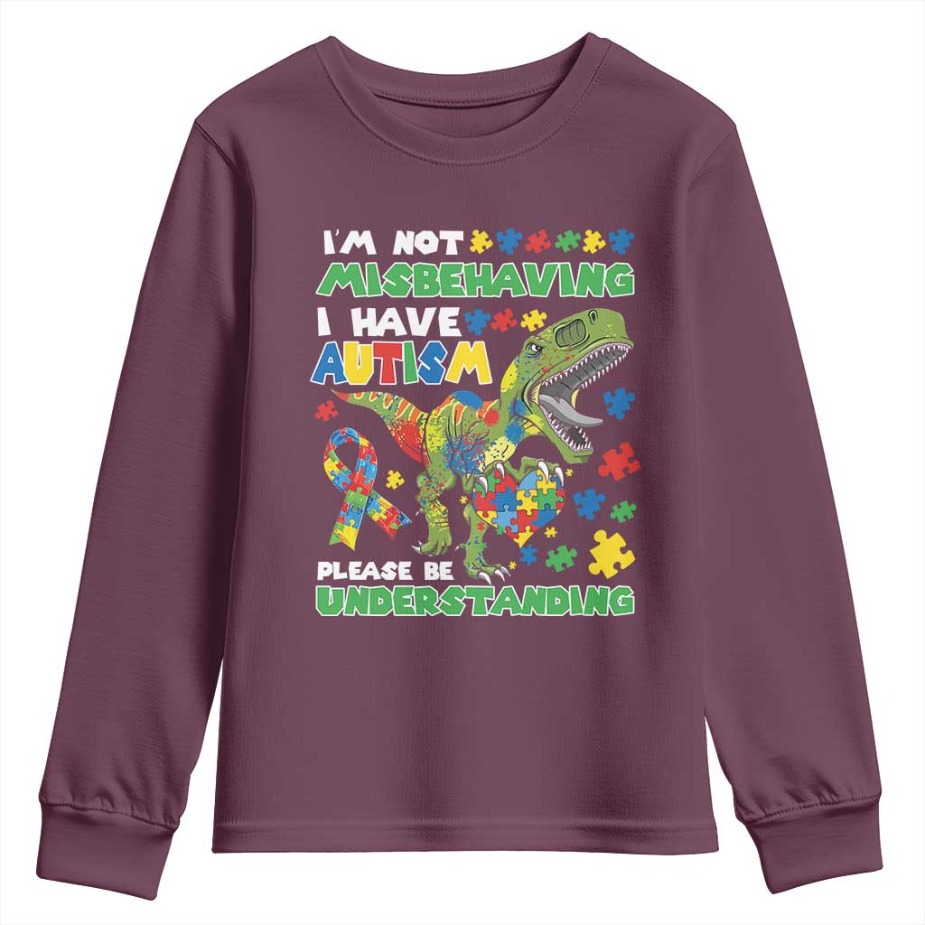Funny Autism Awareness Dinosaur Youth Sweatshirt I'm Not Misbehaving I Have Autism Please Be Understanding