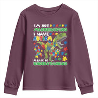 Funny Autism Awareness Dinosaur Youth Sweatshirt I'm Not Misbehaving I Have Autism Please Be Understanding