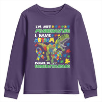 Funny Autism Awareness Dinosaur Youth Sweatshirt I'm Not Misbehaving I Have Autism Please Be Understanding