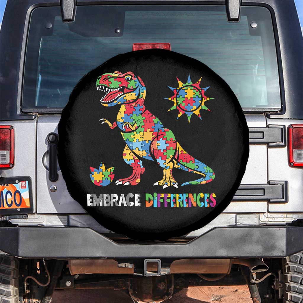 Funny Autism Awareness Embrace Differences Spare Tire Cover Puzzle Dinosaur