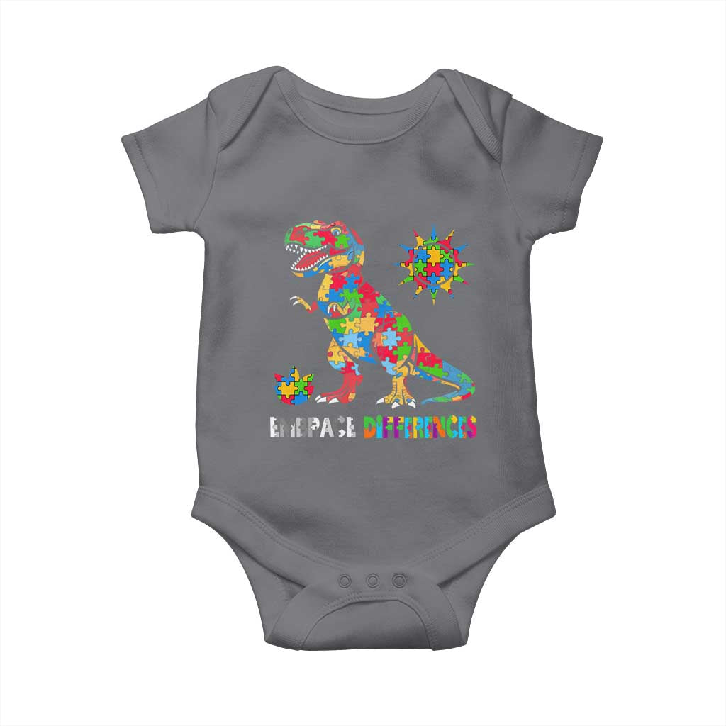Funny Autism Awareness Embrace Differences Baby Onesie Puzzle Dinosaur