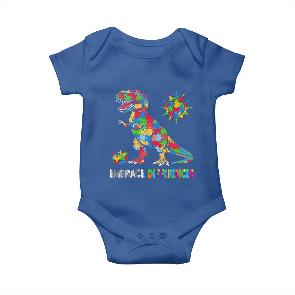Funny Autism Awareness Embrace Differences Baby Onesie Puzzle Dinosaur