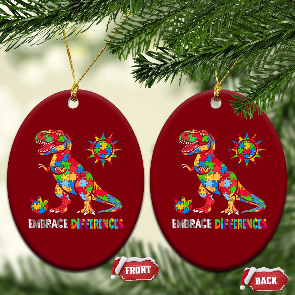 Funny Autism Awareness Embrace Differences Ceramic Ornament Puzzle Dinosaur