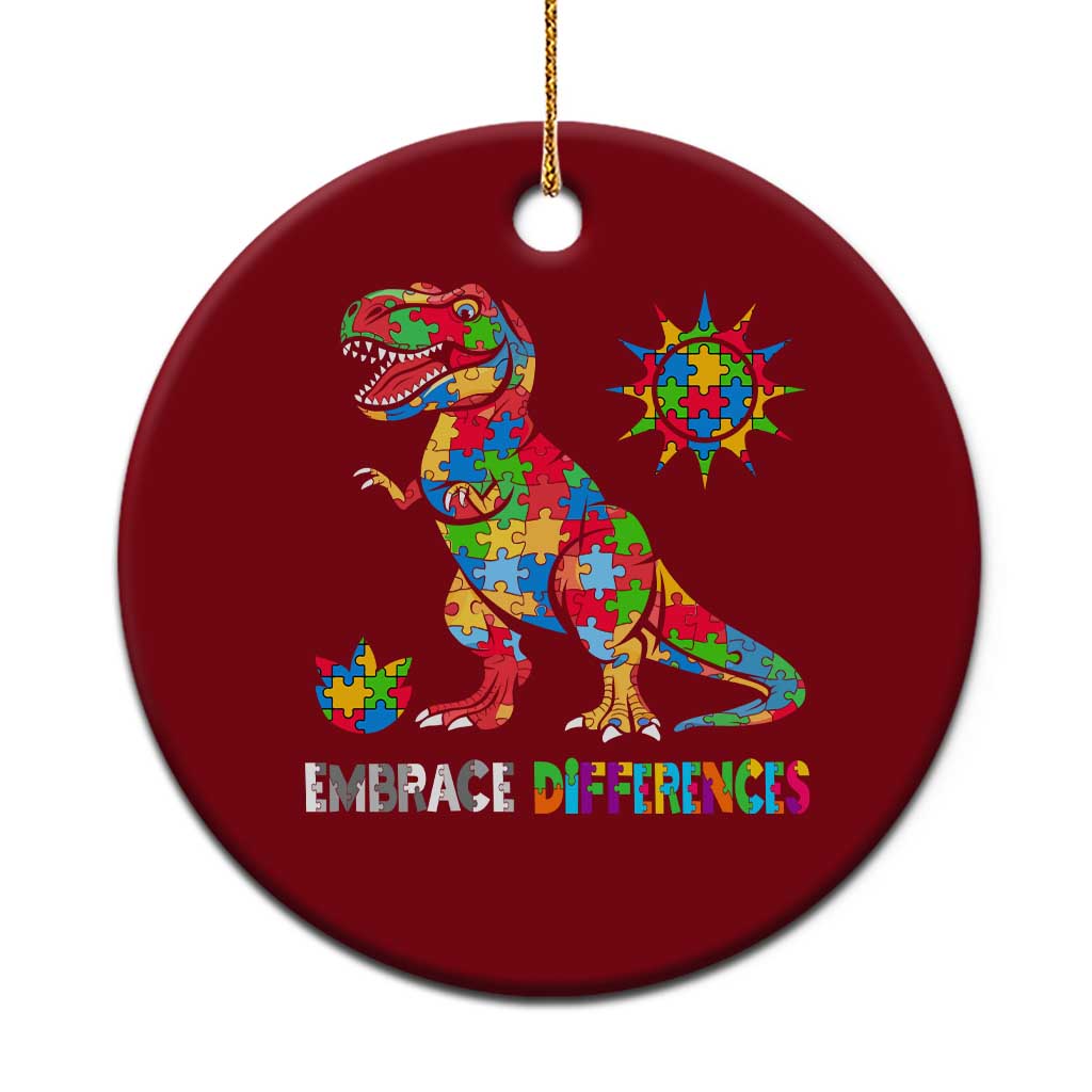 Funny Autism Awareness Embrace Differences Ceramic Ornament Puzzle Dinosaur