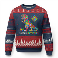 Funny Autism Awareness Embrace Differences Ugly Christmas Sweater Puzzle Dinosaur
