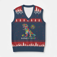 Funny Autism Awareness Embrace Differences V-Neck Knit Sweater Vest Puzzle Dinosaur
