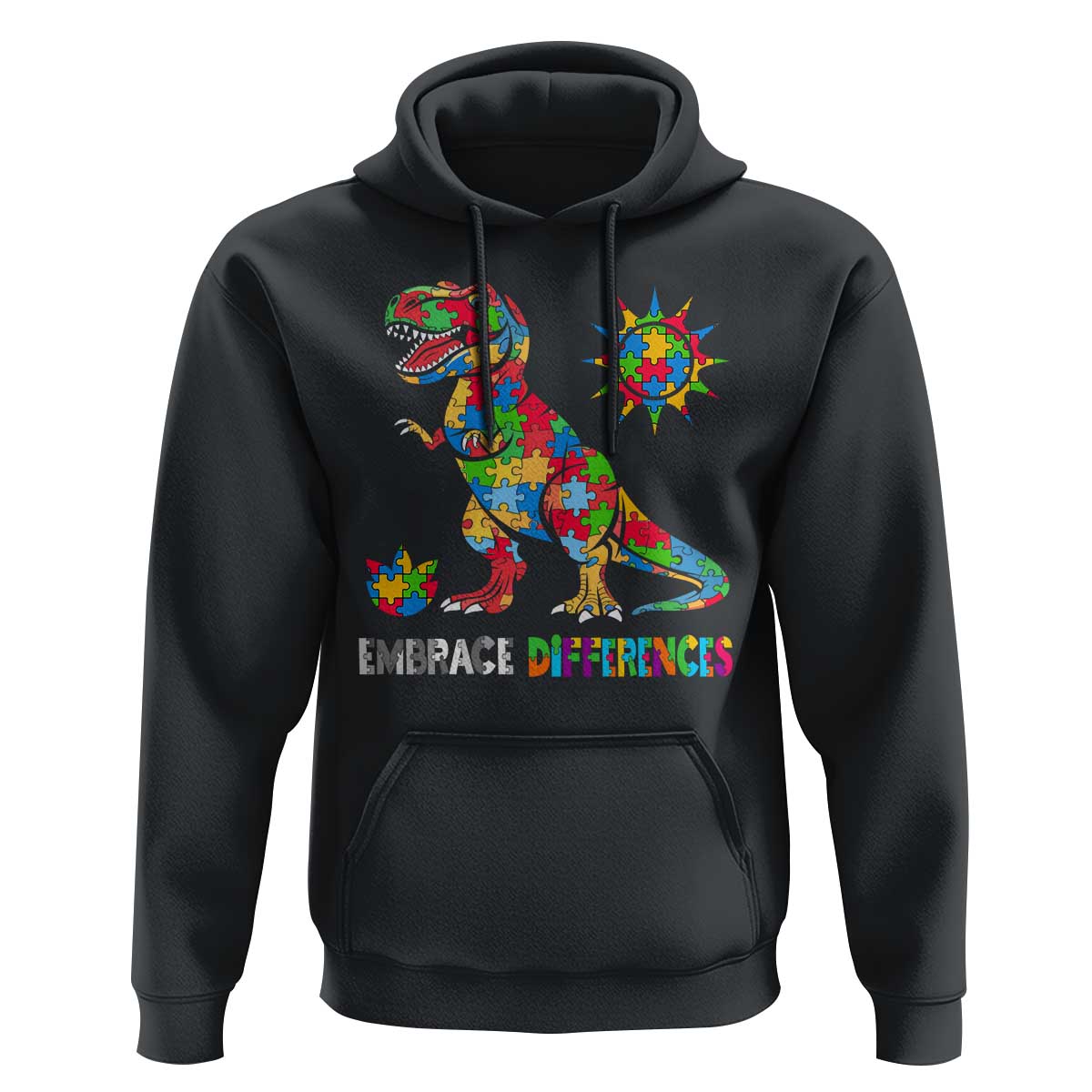 Funny Autism Awareness Embrace Differences Hoodie Puzzle Dinosaur