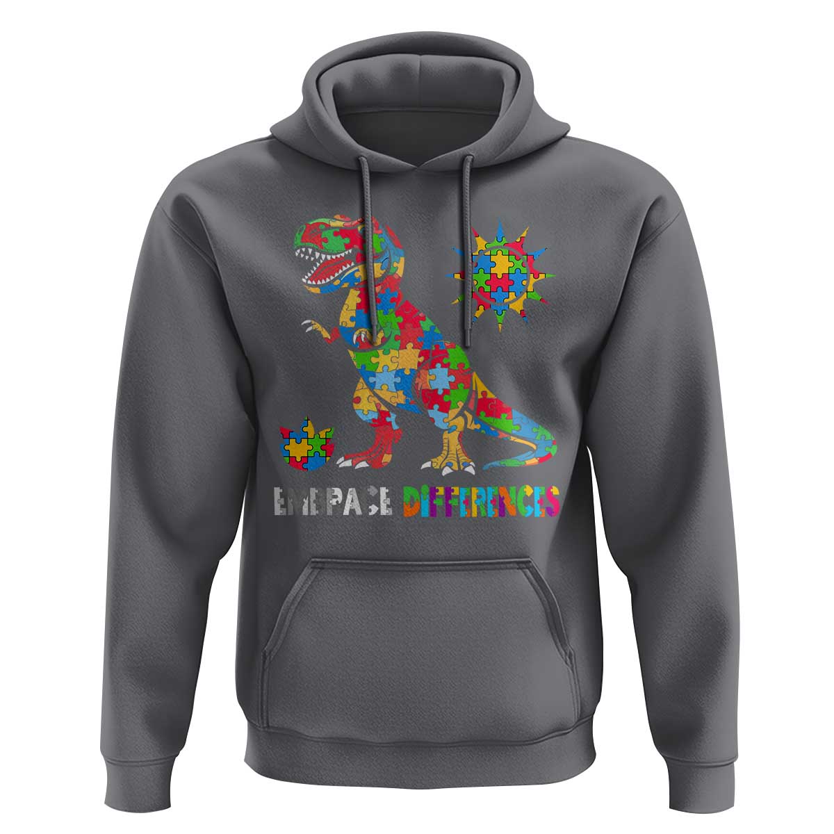 Funny Autism Awareness Embrace Differences Hoodie Puzzle Dinosaur
