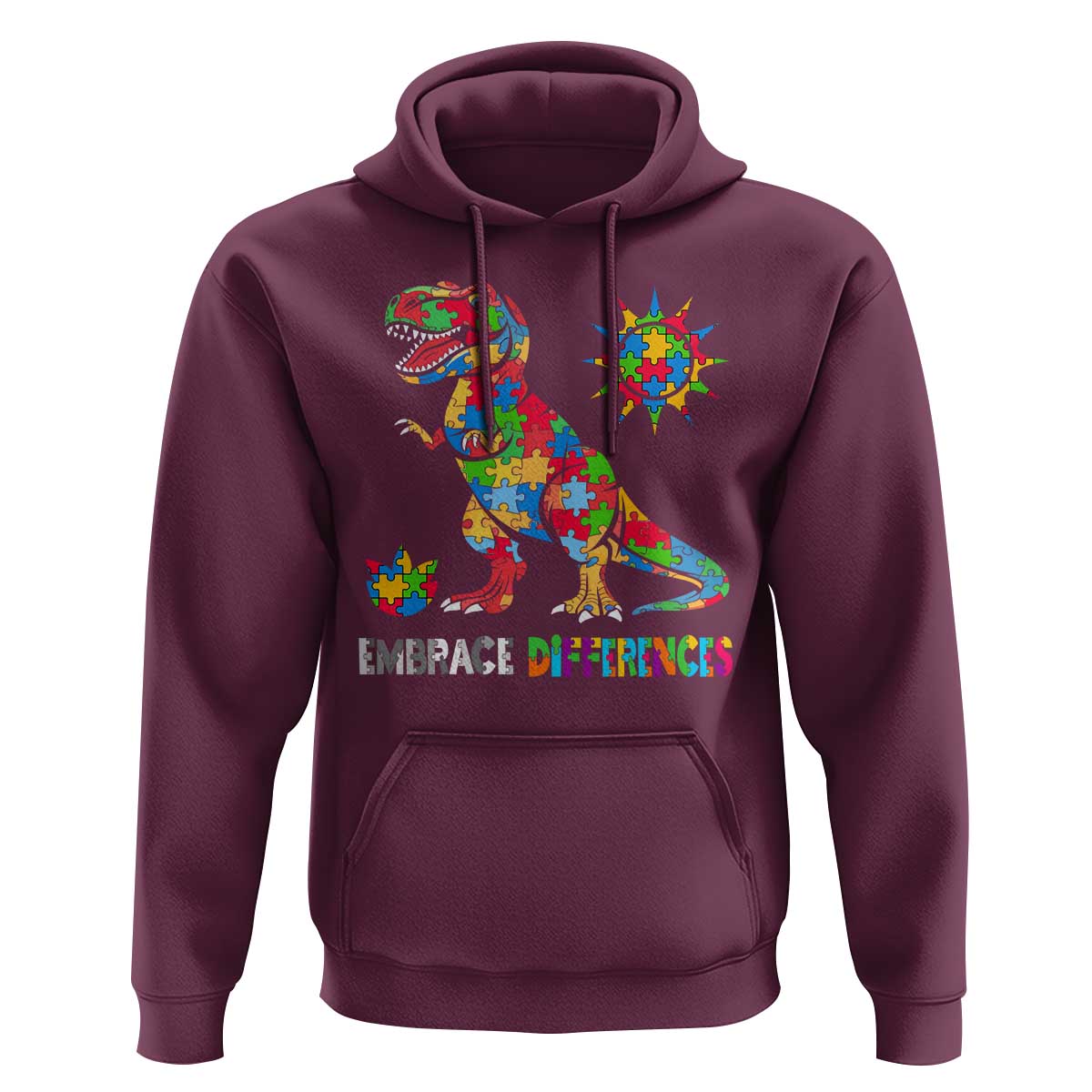 Funny Autism Awareness Embrace Differences Hoodie Puzzle Dinosaur