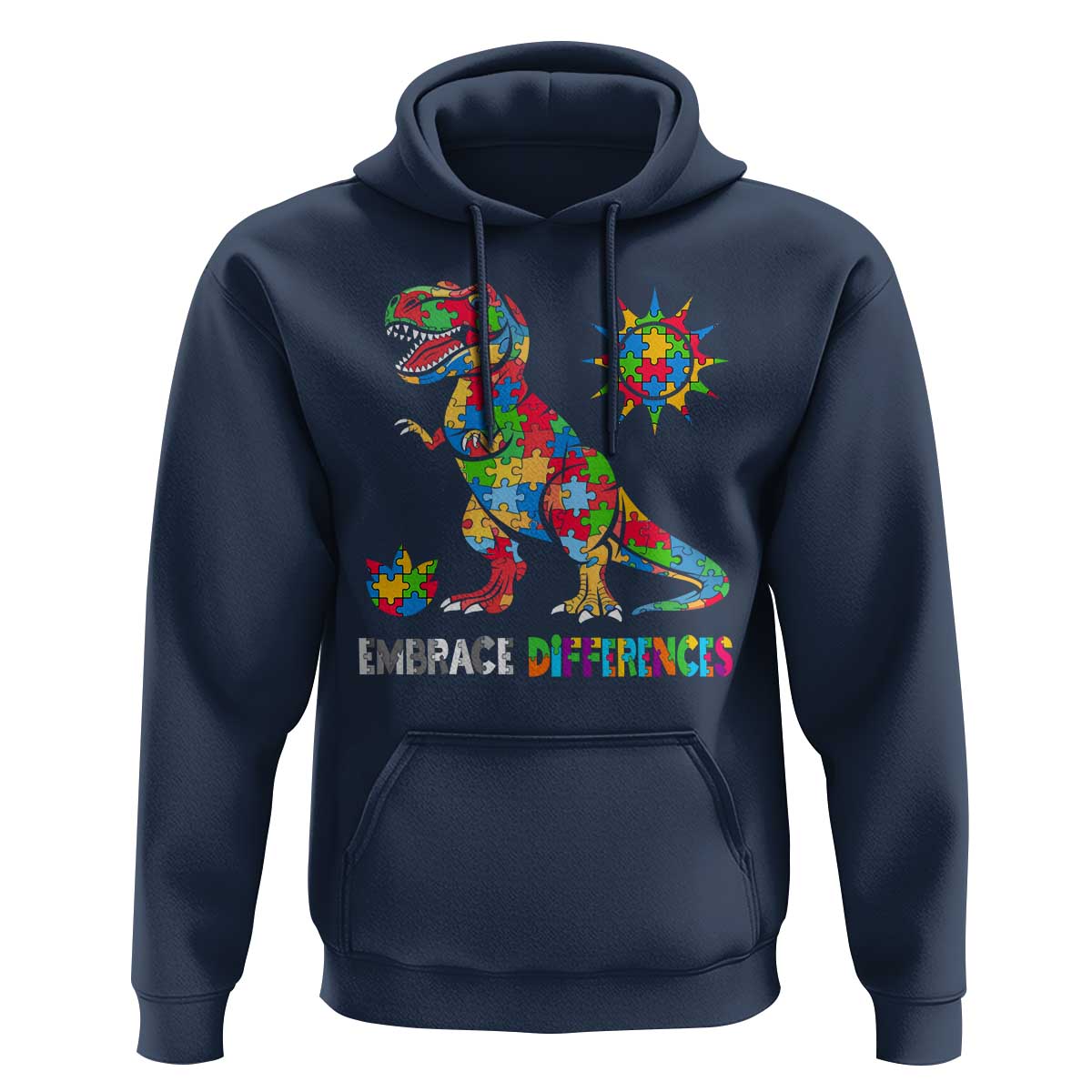 Funny Autism Awareness Embrace Differences Hoodie Puzzle Dinosaur