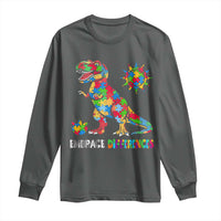 Funny Autism Awareness Embrace Differences Long Sleeve Shirt Puzzle Dinosaur