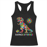 Funny Autism Awareness Embrace Differences Racerback Tank Top Puzzle Dinosaur