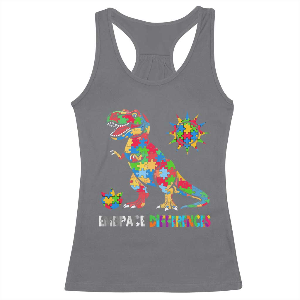 Funny Autism Awareness Embrace Differences Racerback Tank Top Puzzle Dinosaur