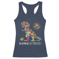 Funny Autism Awareness Embrace Differences Racerback Tank Top Puzzle Dinosaur
