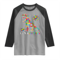 Funny Autism Awareness Embrace Differences Raglan Shirt Puzzle Dinosaur