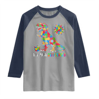 Funny Autism Awareness Embrace Differences Raglan Shirt Puzzle Dinosaur