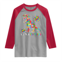 Funny Autism Awareness Embrace Differences Raglan Shirt Puzzle Dinosaur