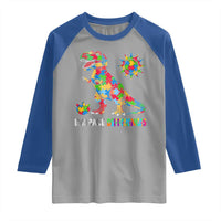 Funny Autism Awareness Embrace Differences Raglan Shirt Puzzle Dinosaur