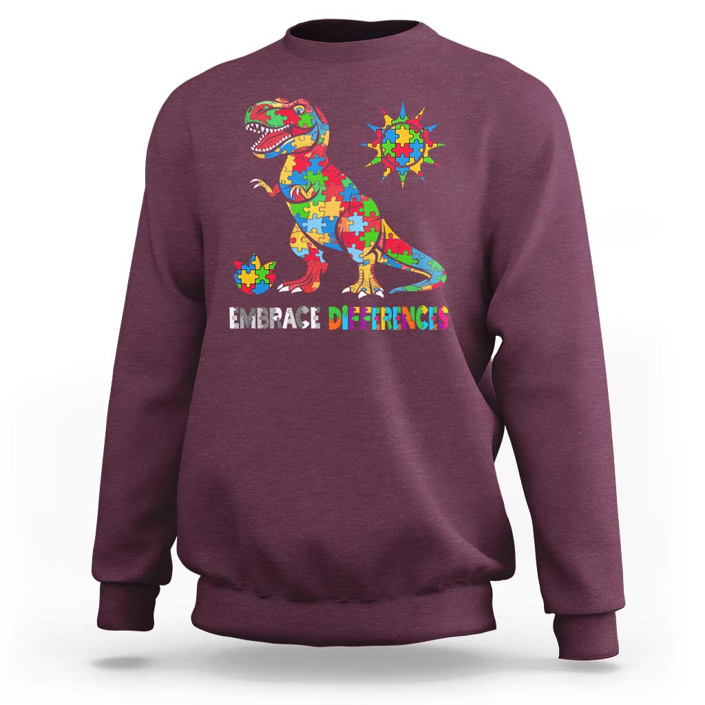 Funny Autism Awareness Embrace Differences Sweatshirt Puzzle Dinosaur