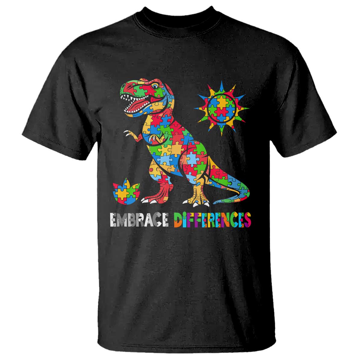 Funny Autism Awareness Embrace Differences T Shirt Puzzle Dinosaur