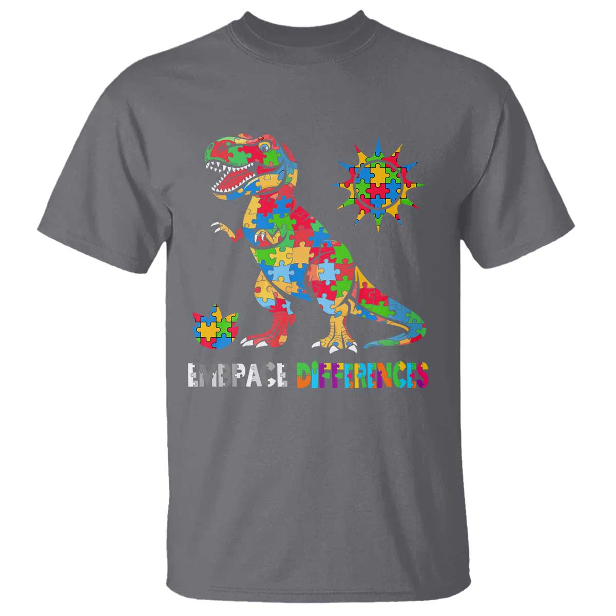 Funny Autism Awareness Embrace Differences T Shirt Puzzle Dinosaur
