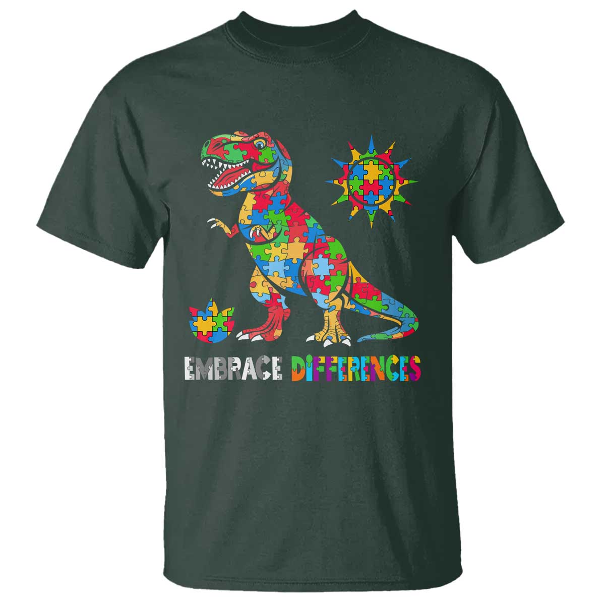 Funny Autism Awareness Embrace Differences T Shirt Puzzle Dinosaur