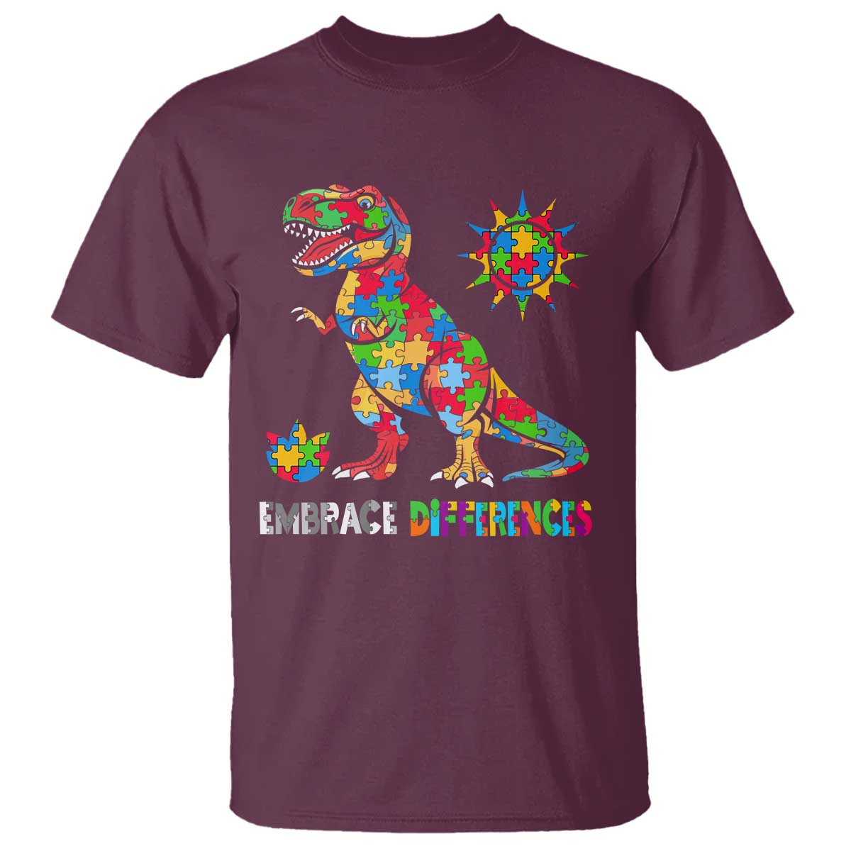Funny Autism Awareness Embrace Differences T Shirt Puzzle Dinosaur