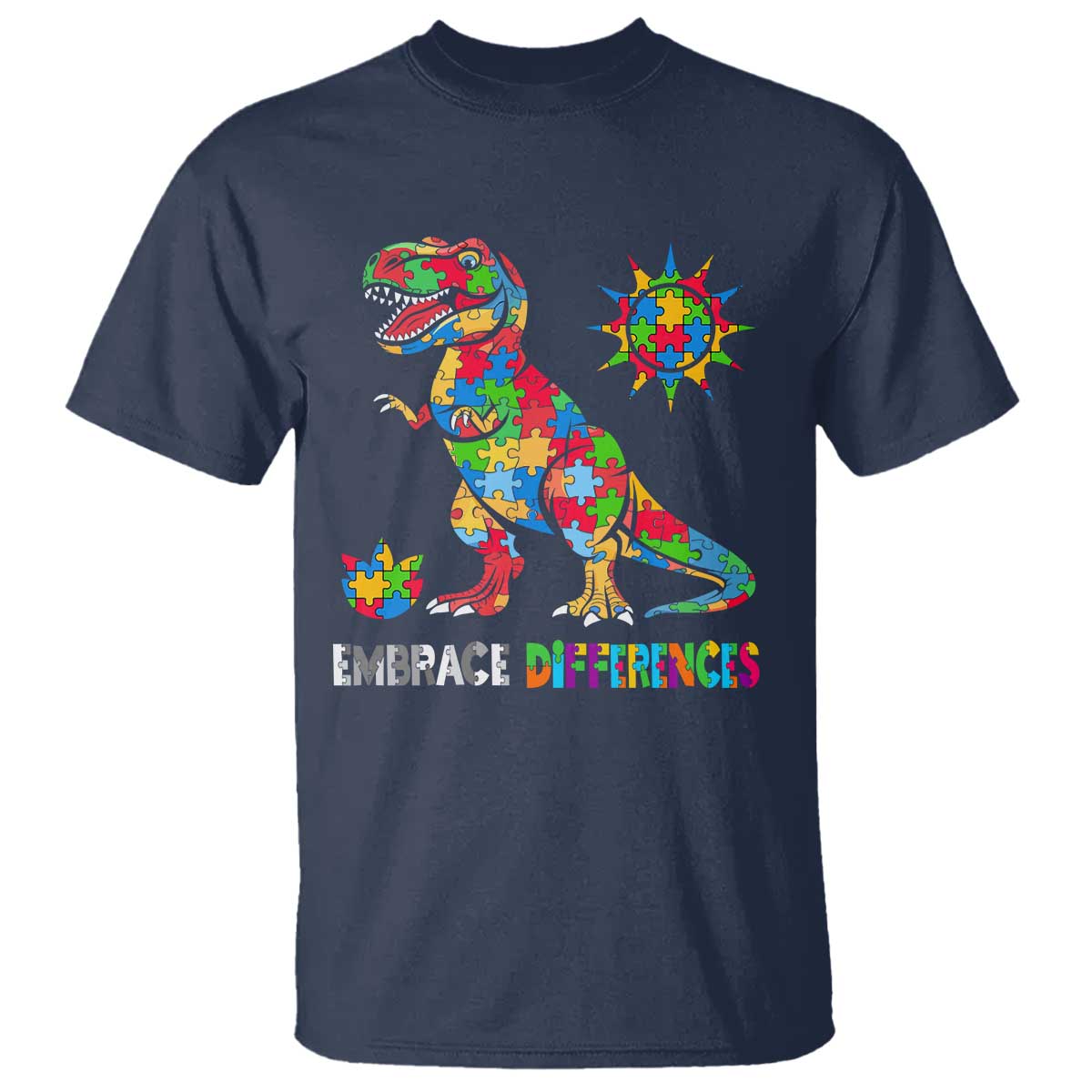 Funny Autism Awareness Embrace Differences T Shirt Puzzle Dinosaur
