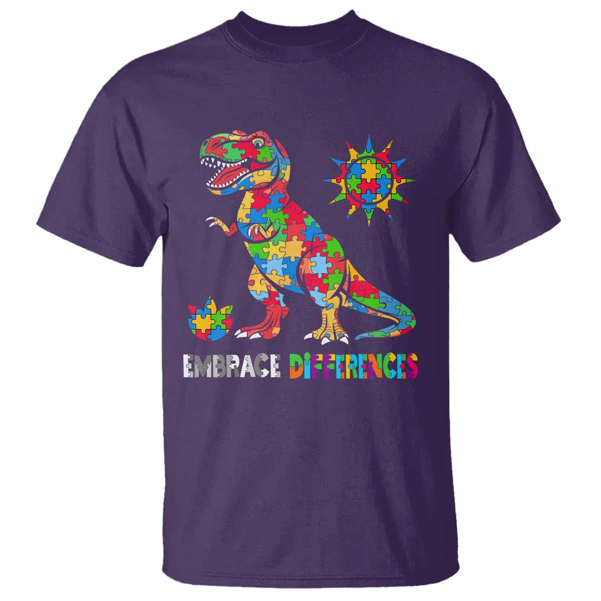 Funny Autism Awareness Embrace Differences T Shirt Puzzle Dinosaur