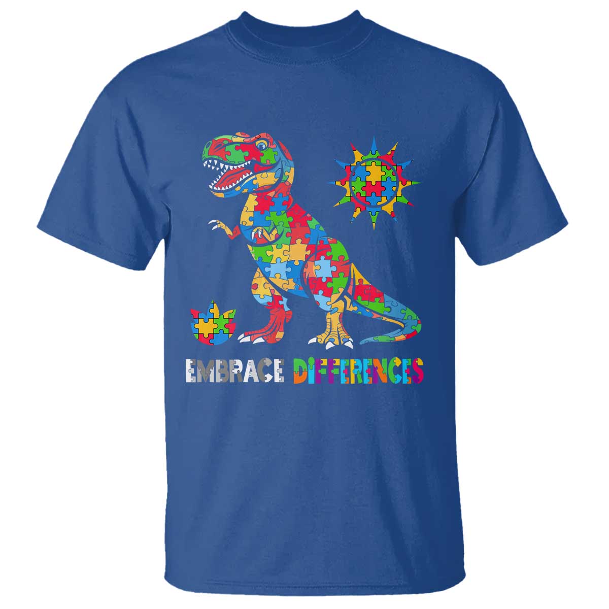 Funny Autism Awareness Embrace Differences T Shirt Puzzle Dinosaur