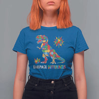Funny Autism Awareness Embrace Differences T Shirt For Women Puzzle Dinosaur