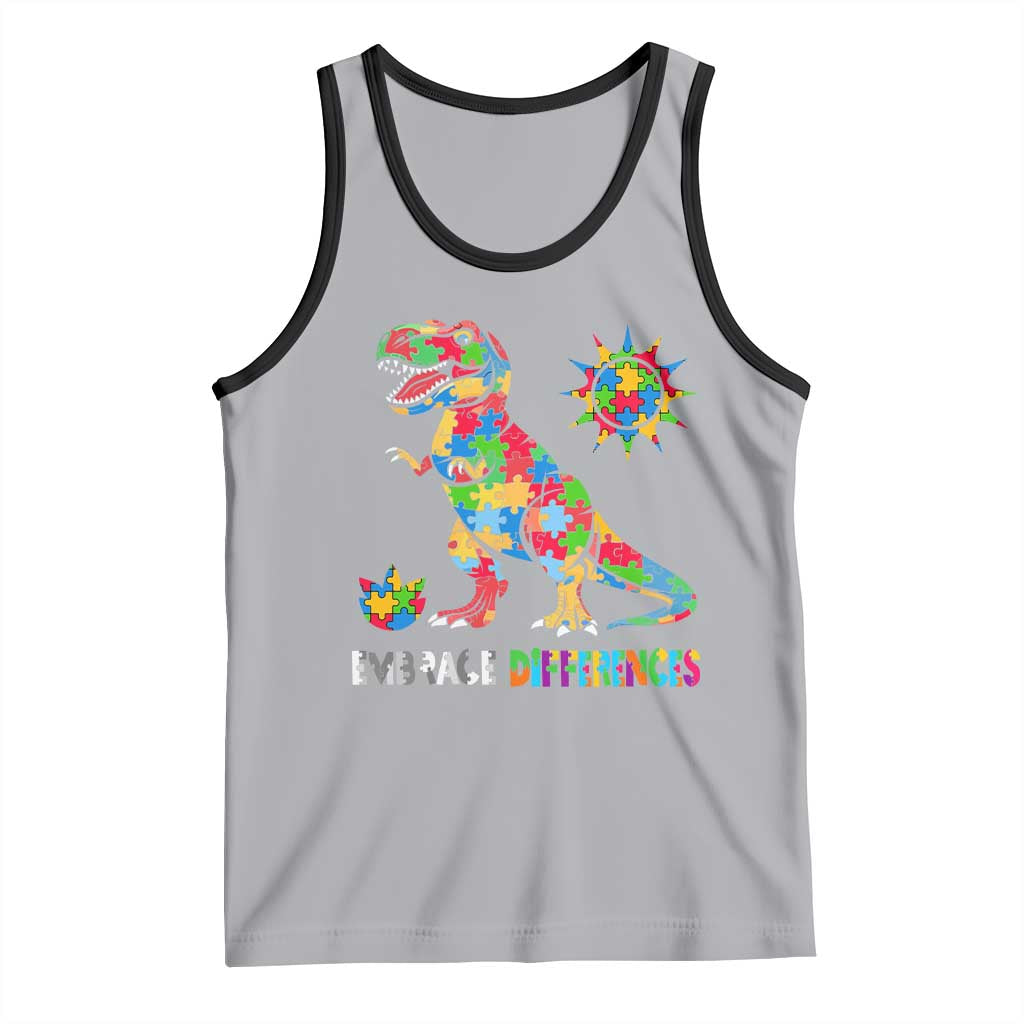 Funny Autism Awareness Embrace Differences Tank Top Puzzle Dinosaur