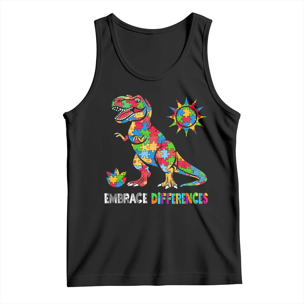 Funny Autism Awareness Embrace Differences Tank Top Puzzle Dinosaur