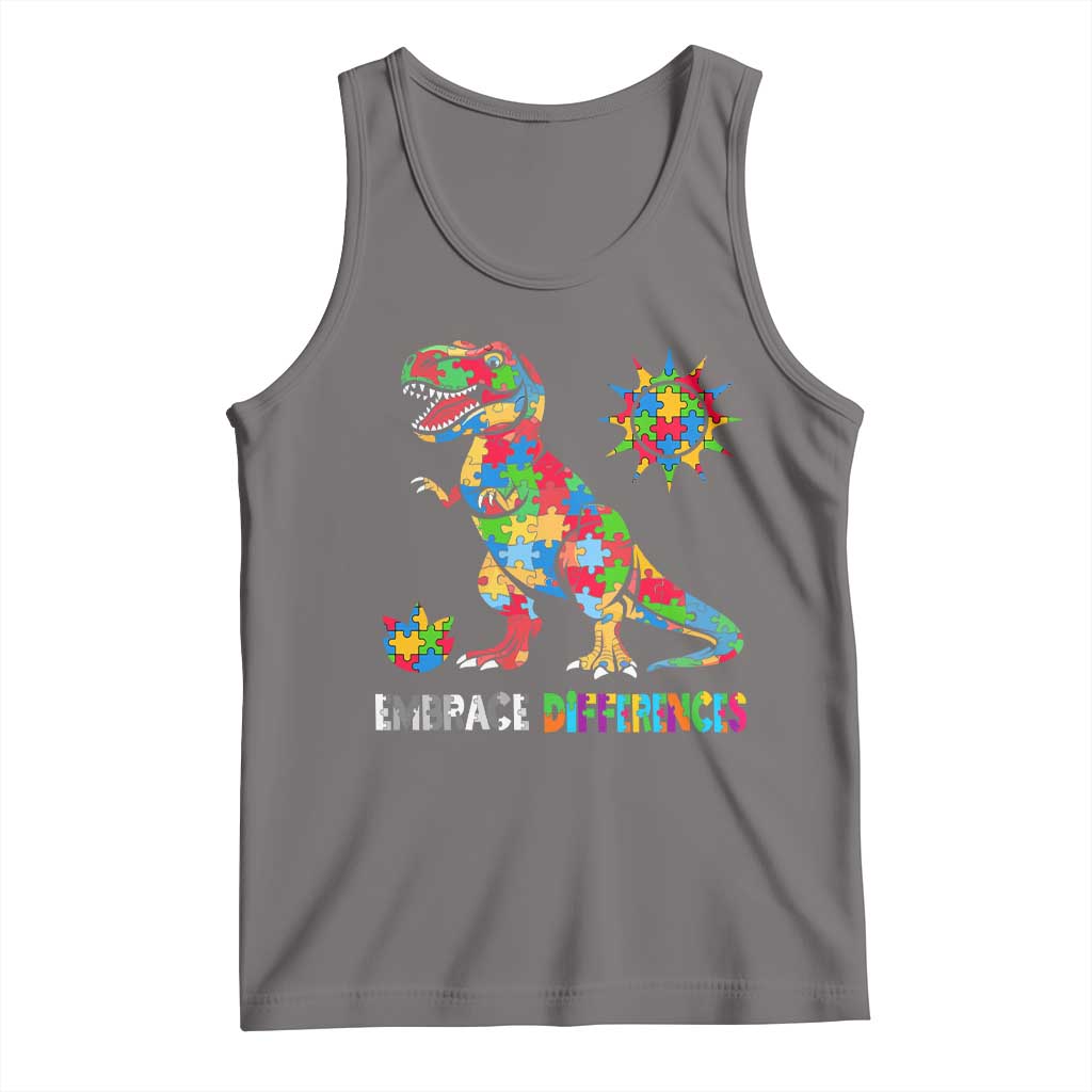 Funny Autism Awareness Embrace Differences Tank Top Puzzle Dinosaur