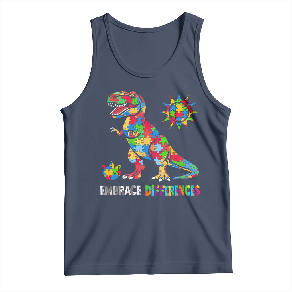 Funny Autism Awareness Embrace Differences Tank Top Puzzle Dinosaur