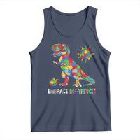 Funny Autism Awareness Embrace Differences Tank Top Puzzle Dinosaur