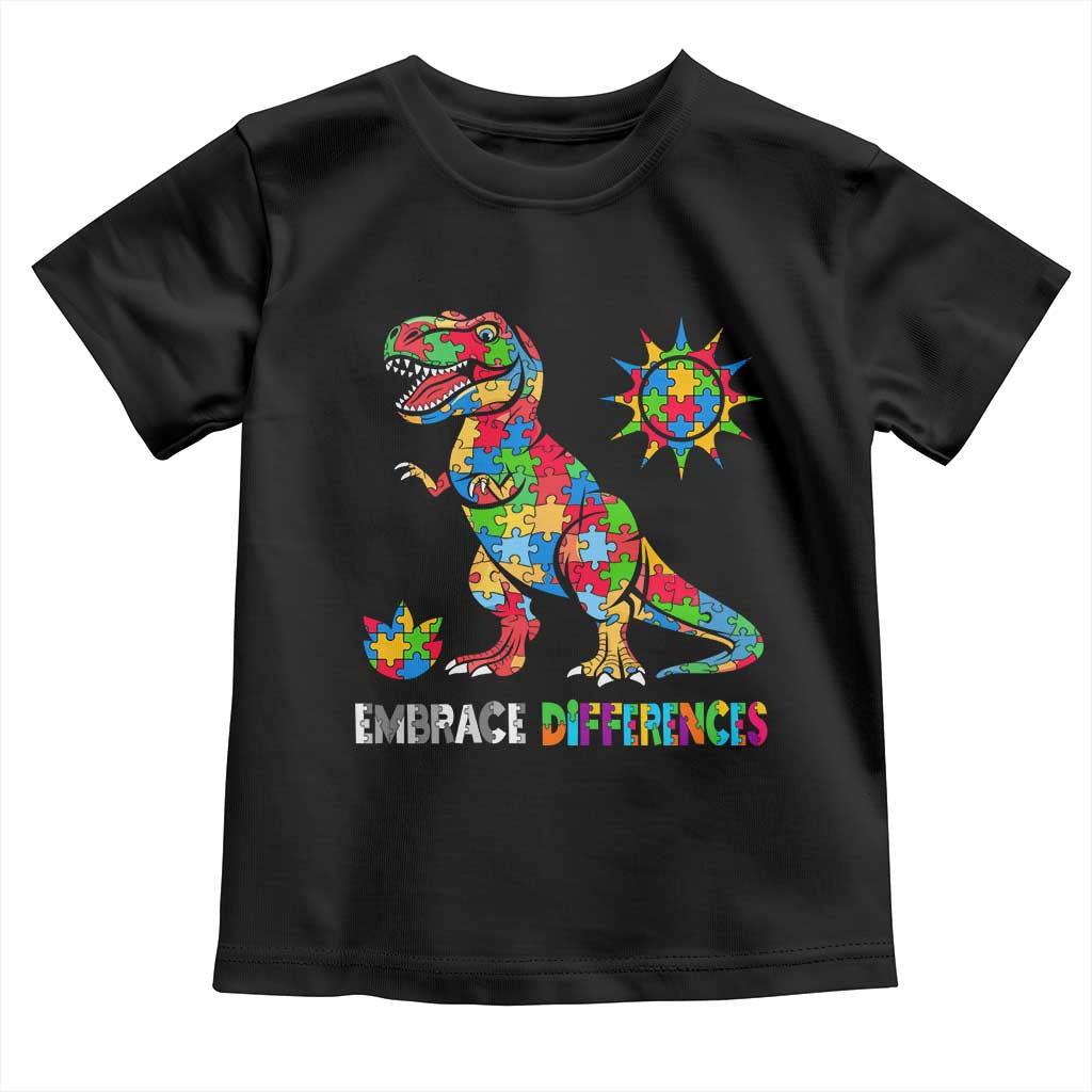 Funny Autism Awareness Embrace Differences Toddler T Shirt Puzzle Dinosaur