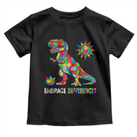 Funny Autism Awareness Embrace Differences Toddler T Shirt Puzzle Dinosaur