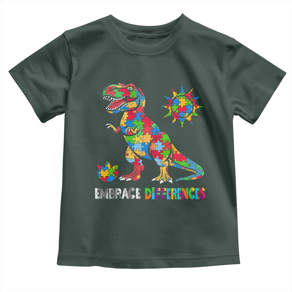 Funny Autism Awareness Embrace Differences Toddler T Shirt Puzzle Dinosaur