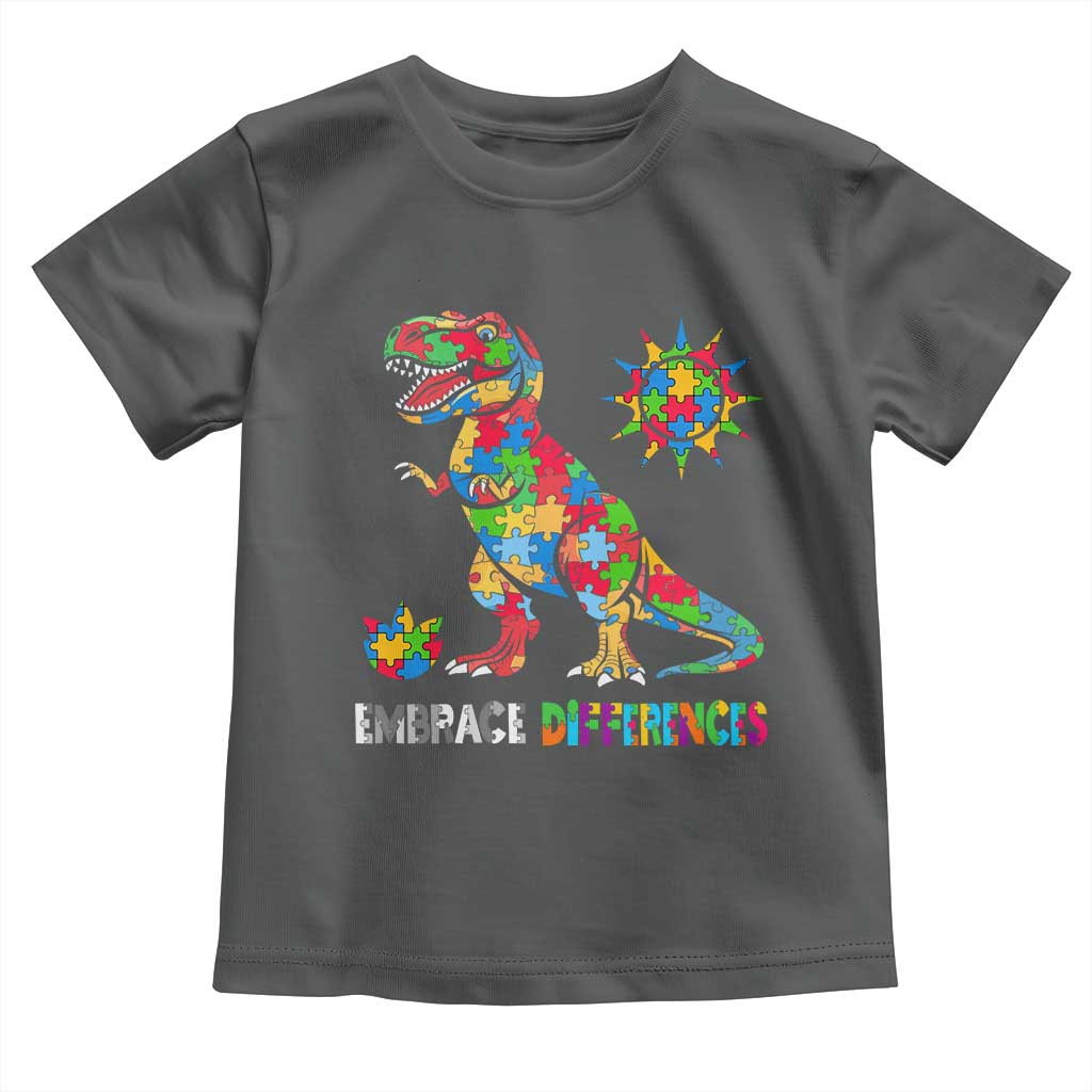 Funny Autism Awareness Embrace Differences Toddler T Shirt Puzzle Dinosaur