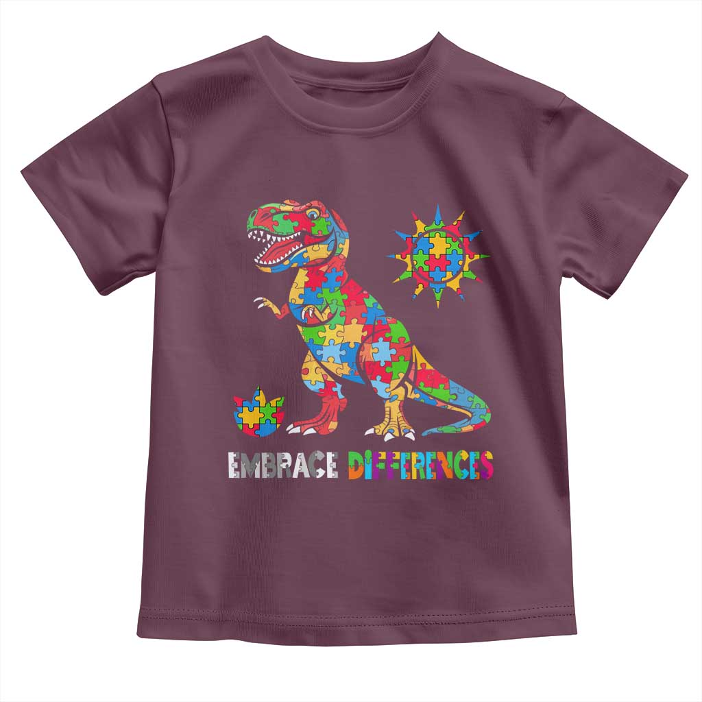 Funny Autism Awareness Embrace Differences Toddler T Shirt Puzzle Dinosaur