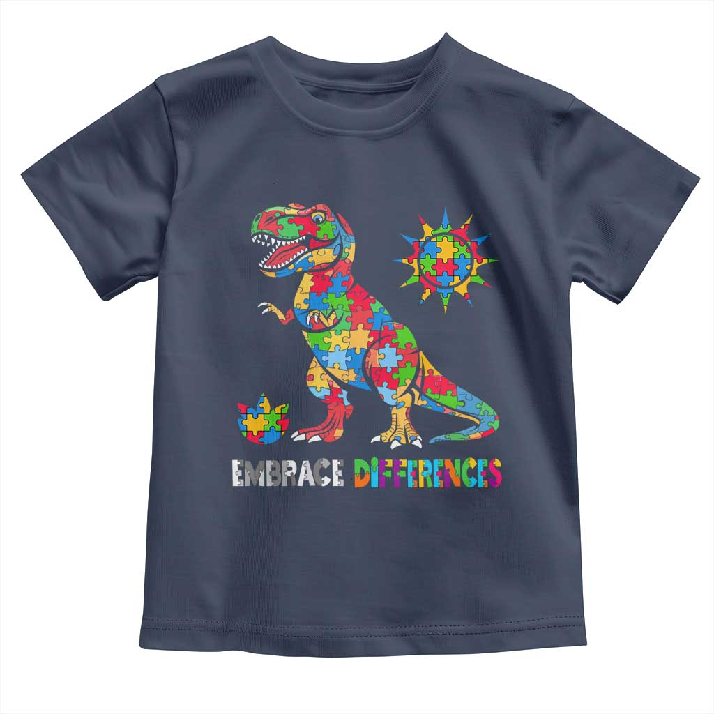 Funny Autism Awareness Embrace Differences Toddler T Shirt Puzzle Dinosaur