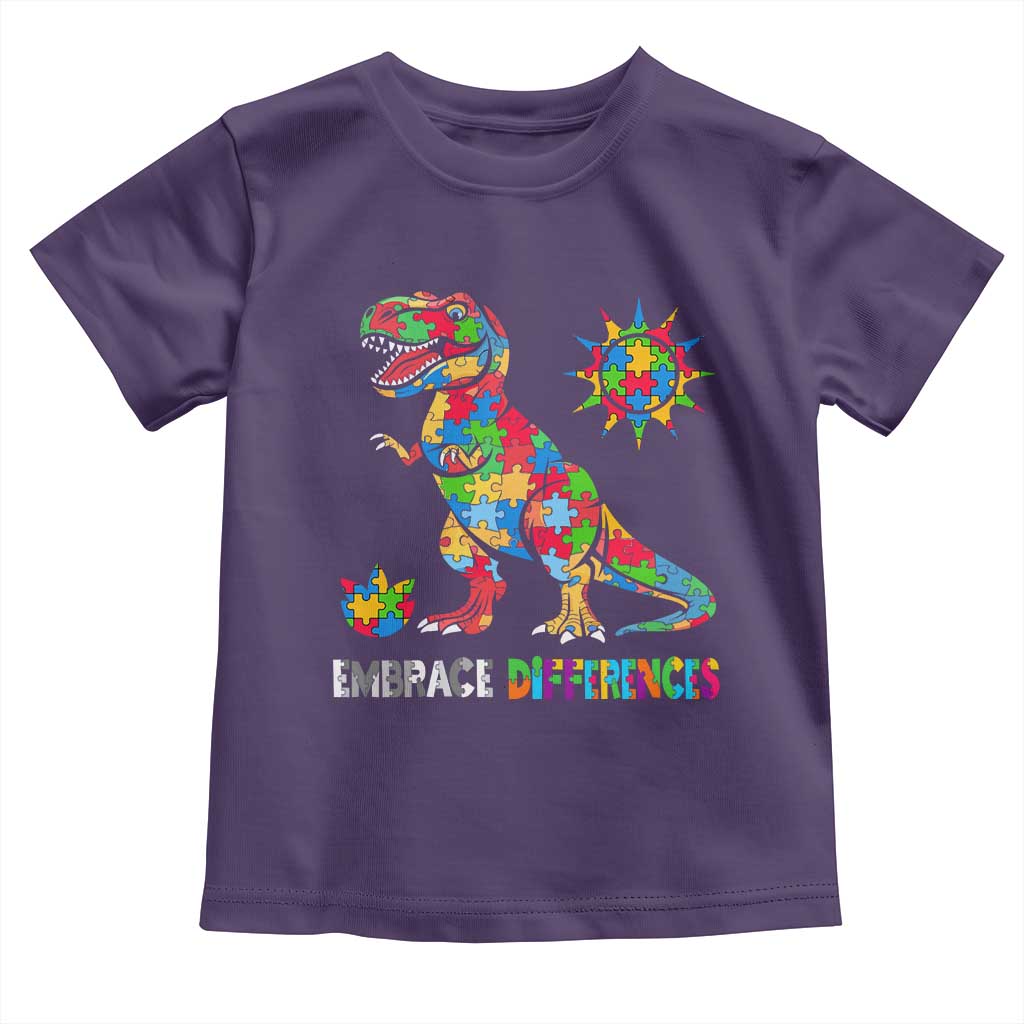 Funny Autism Awareness Embrace Differences Toddler T Shirt Puzzle Dinosaur