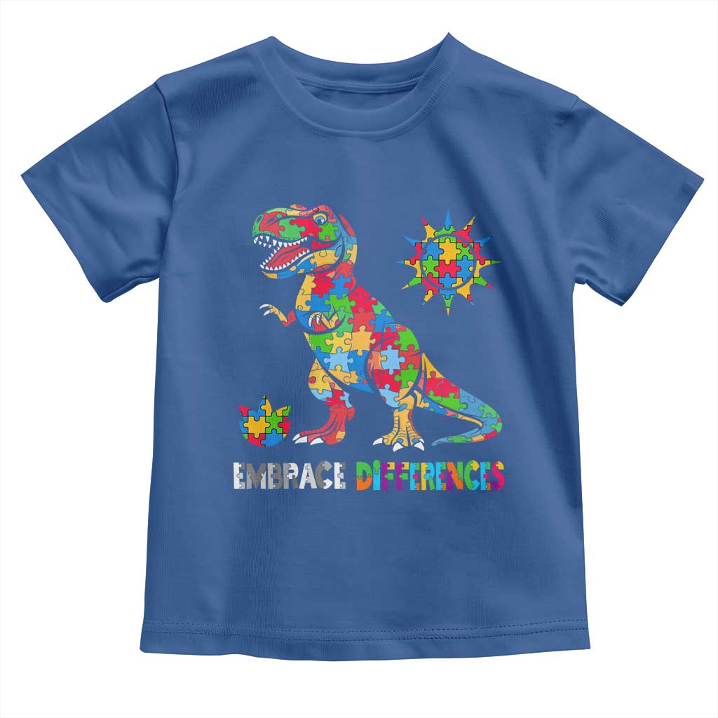 Funny Autism Awareness Embrace Differences Toddler T Shirt Puzzle Dinosaur